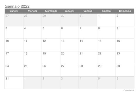 Calendario Gennaio 2022 Da Stampare Icalendarioit