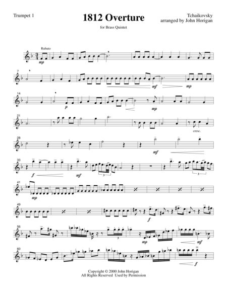 1812 Overture Trumpet 1 For Brass Quintet Arr John R Horigan Sheet