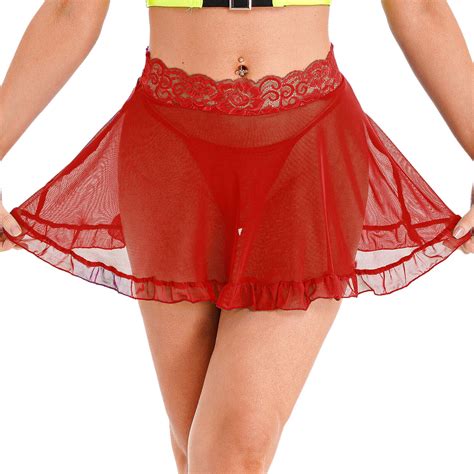 Us Women S See Through Sheer Mesh Ruffle Skirts Ultrashort Miniskirt With Panty Ebay