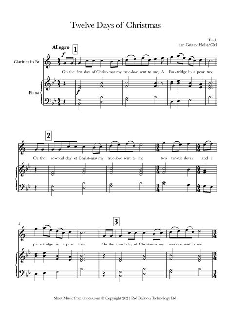 12 Days Of Christmas Sheet Music For Clarinet