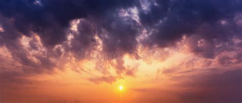 Panorama Twilight Sky And Clouds With Sun Stock Photo Image Of