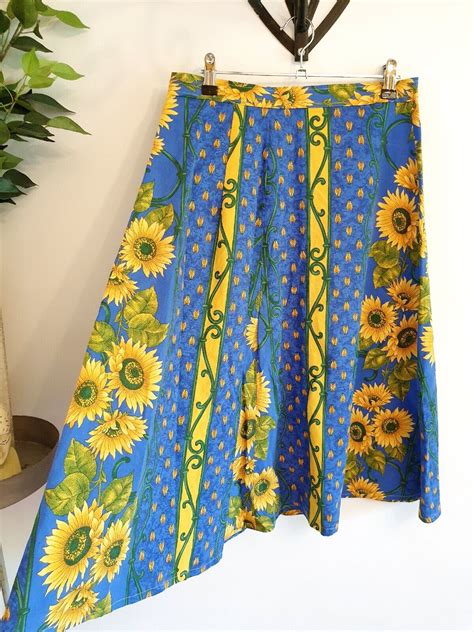 Handmade Y2k Sunflower 90s A Line Rockabilly Skirt Si Gem