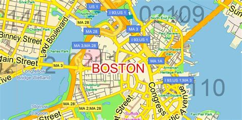 Boston Massachusetts Us Map Vector Exact City Plan Low Detailed Street