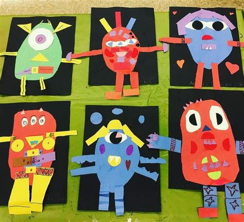 Loving these #1stgrade shape monsters! #artclass #shapes #kidsart #