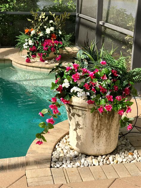 A Florida Pool Container Planting Of Assorted Outdoor Artificial