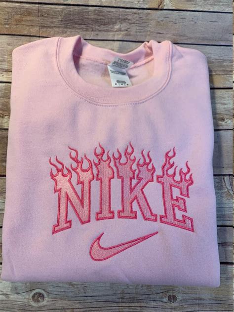 Nike Flame Embroidered Light Pink Unisex Crewneck Sweatshirt Etsy In