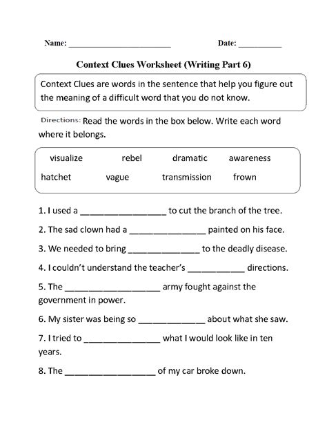 Types Of Context Clues Worksheet