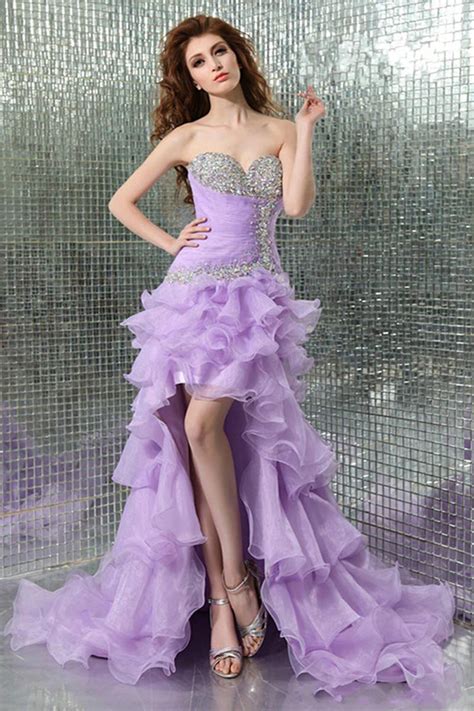 Charming Prom Dresses Short Front Long Back Ruffles Purple Evening