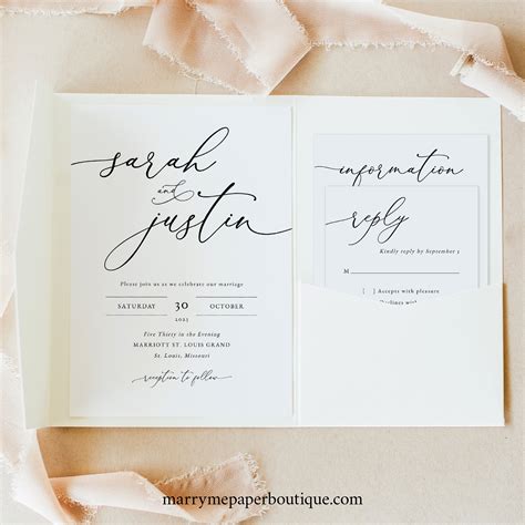 Classic Wedding Invitation Template Set, Pocket Fold, Elegant Invite ...