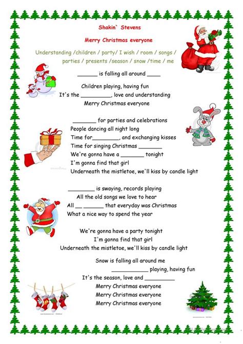 This christmas spot the difference worksheet is a festive way to build concentration and memory skills. Merry Christmas everyone song worksheet - Free ESL ...