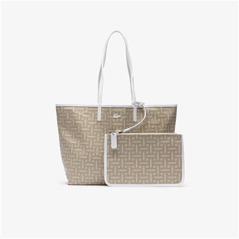 A gift that will be given forever. Lacoste Monogram Coated Cotton Canvas Tote Bag in Natural ...