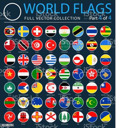 World Flags Vector Round Flat Icons On Dark Background Part 4 Of 4