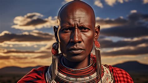 proud maasai warrior in traditional attire portrait photography outdoor setting bright