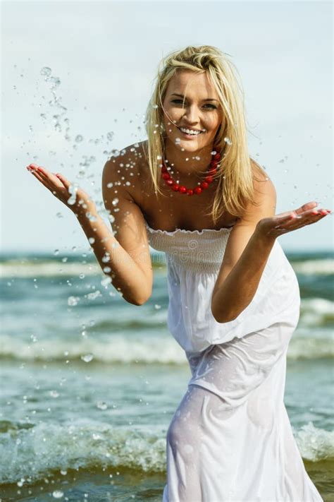 Beautiful Blonde Girl On Beach Summertime Stock Image Image Of