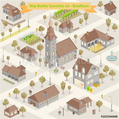 Map Builder Isometric Set In Vector Format Illustration Of A Small Town