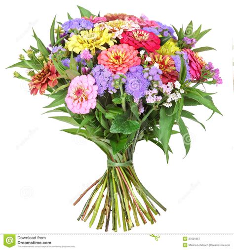 Colorful Bunch Of Flowers With Dahlia And Zinnia Stock Image Image Of