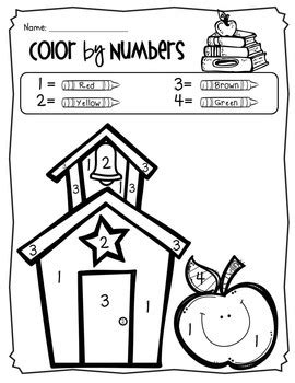 Color by Number + Coloring Pages, Back to School Theme. Pre-K to 1st
