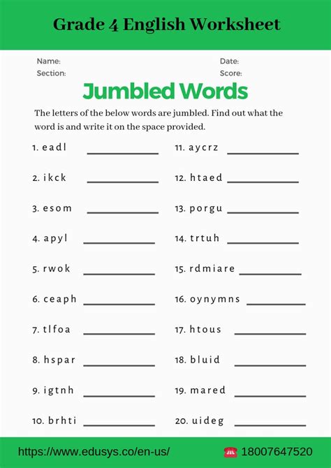 4th Grade English Worksheet On Jumble Words Vocabulary Worksheets