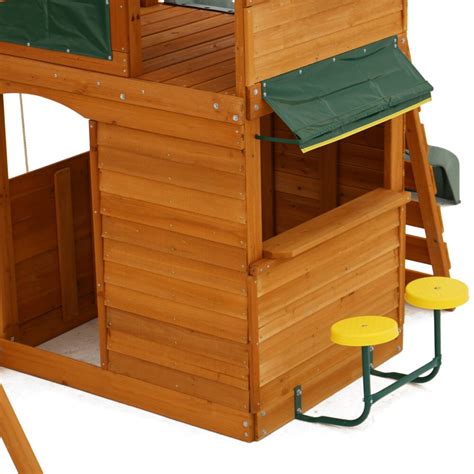 Swing set 1 with green wave slide green wave slide two set playset playground outdoor swing backyard kids swingset play wooden gym kit give your this photo about: Big Backyard Ridgeview Deluxe Clubhouse Wooden Swing Set ...
