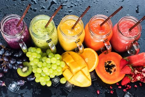 Premium Photo Fresh Color Juices Smoothie Tropical Fruits Multi
