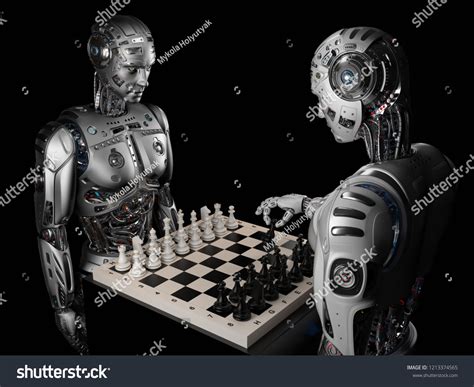 Two Robots Cyborgs Playing Chess Isolated Stock Illustration 1213374565