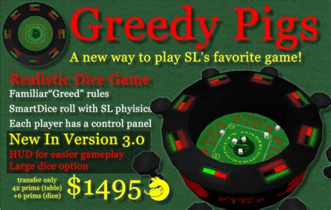 Second Life Marketplace Greedy Pigs A Realistic Greed Dice Game