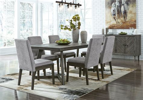 It is accompanied by a wooden buffet table that's topped with a sphere decor and stylish vase. NEW Modern Pine Gray Finish Dining Room Rectangular Table ...