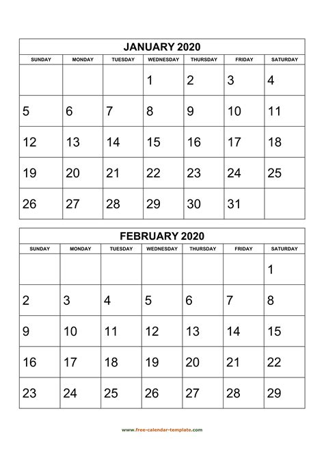 2020 12 Month Calendar Printable Free