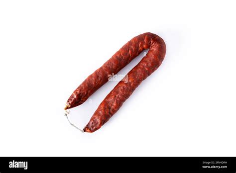 Spanish Chorizo Sausage Isolated On White Background Stock Photo Alamy