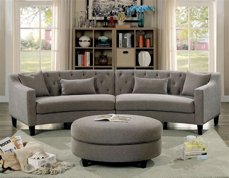Get ultimate comfort with added lumber support thanks to a higher back design. Furniture of America 6370 Rounded grey Tufted Sectional Sofa
