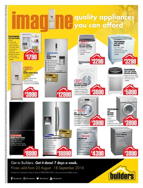 Builders Warehouse 23 August - 18 September, 2016. Quality Appliances ...
