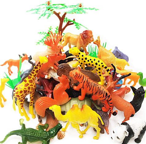 65 Pieces Animal Figures Toy Set Plastic Educational Jungle Animal