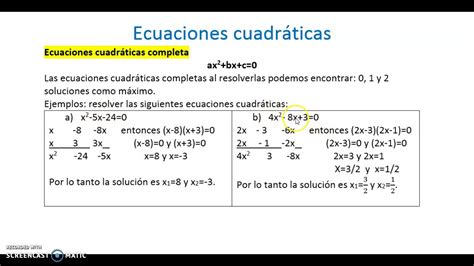 Ecuación Cuadrática Completa Youtube