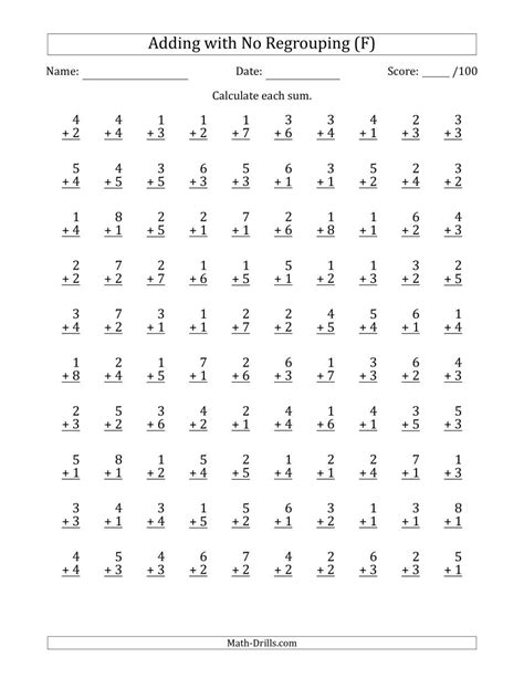 In the first section we ve included a few addition printables that should help out the beginning student. 100 Single-Digit Addition Questions with No Regrouping (F)