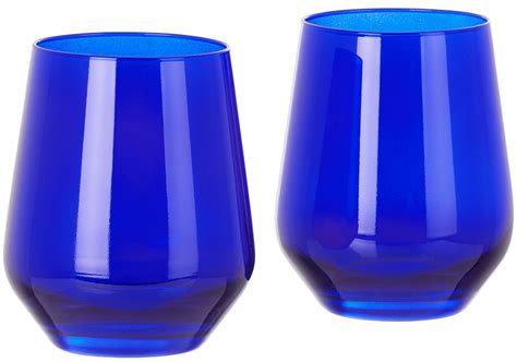 Estelle Colored Glass Blue Stemless Wine Glass Set