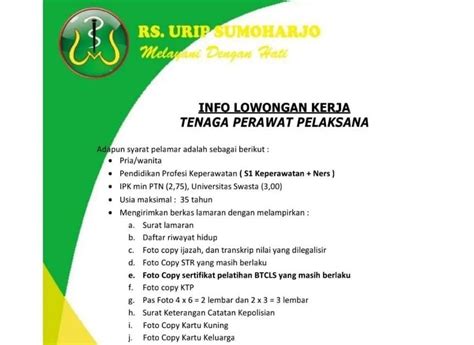 Lowongan Kerja Perawat Pelaksana Rumah Sakit Urip Sumoharjo Lowongan