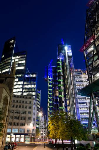 City Of London Skyscrapers At Night Stock Photo Download Image Now