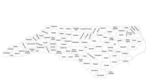North Carolina County Map With County Names Free Download
