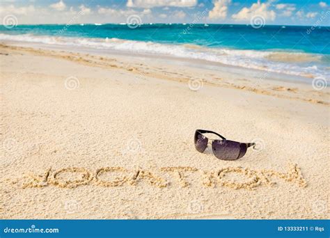 Black Sun Glasses On White Sand Beach Stock Image Image Of Dominican