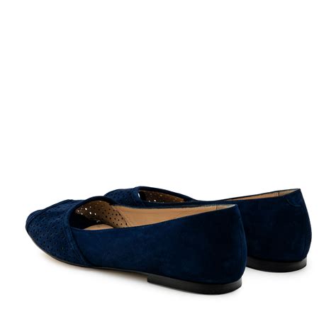 Open Toe Ballet Flats In Navy Suede Leather Outlet Flat Shoes