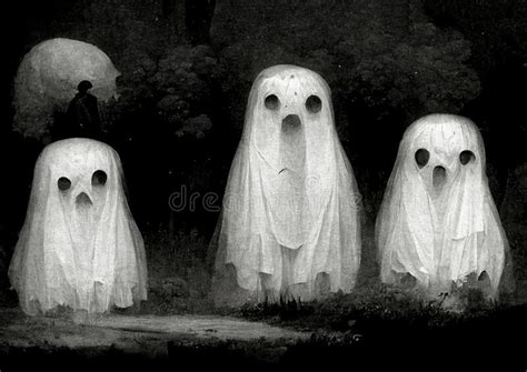 Halloween Night Creepy Ghost Spirits Digital Art Printable