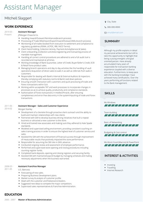 Of course all these jobs are a bit tough as it is all. Assistant Manager - Resume Samples and Templates | VisualCV