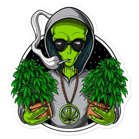 Alien Stoner Smoking Weed Funny Cannabis Sticker Psychonautica