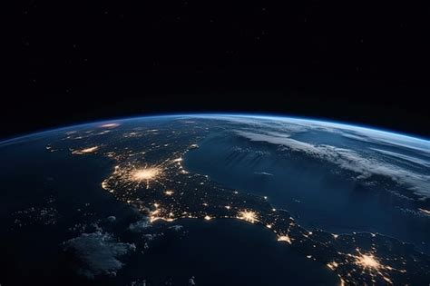 Vista Nocturna Del Planeta Tierra Desde El Espacio Elementos De Esta