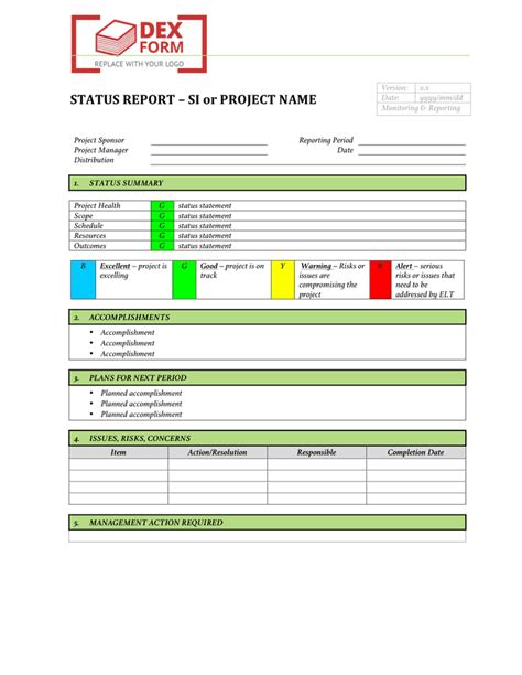 Project Status Report Template Word Free Download