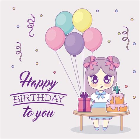 Premium Vector Happy Birthday Design With Kawaii Anime Girl