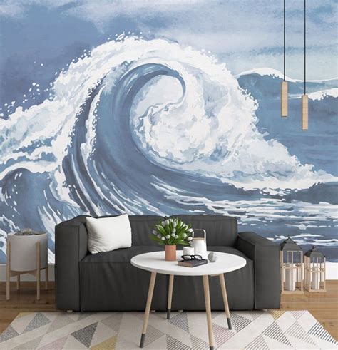 Ocean Wave Removable Wallpaper Mural Peel And Stick Watercolor Painting