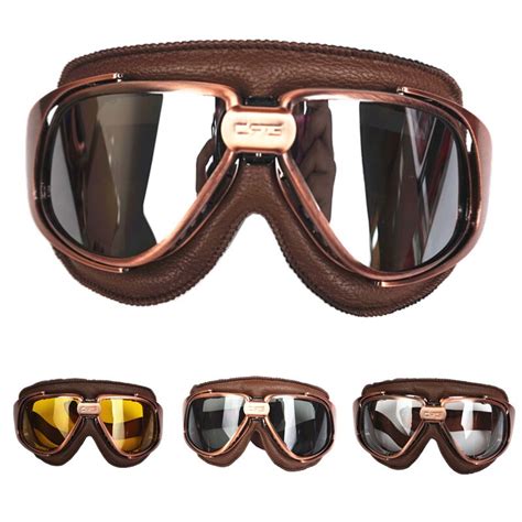 Genuine Leather Goggles For Vintage Motorcycle Helmet Harley Retro