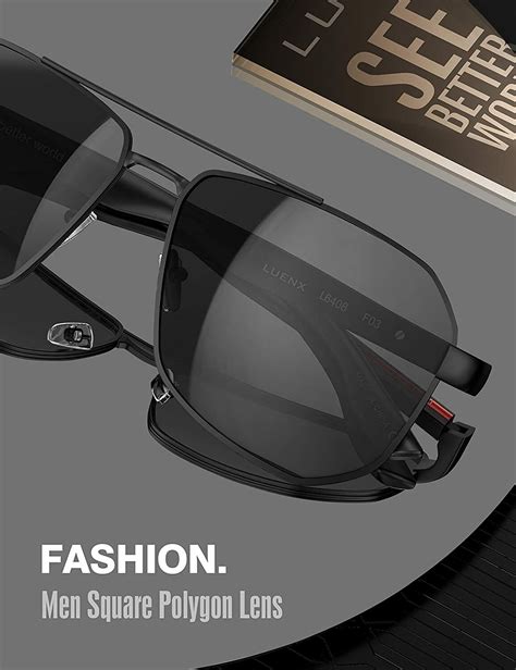 Luenx Aviator Sunglasses For Men Square Polarized Polygon Lens Uv 400