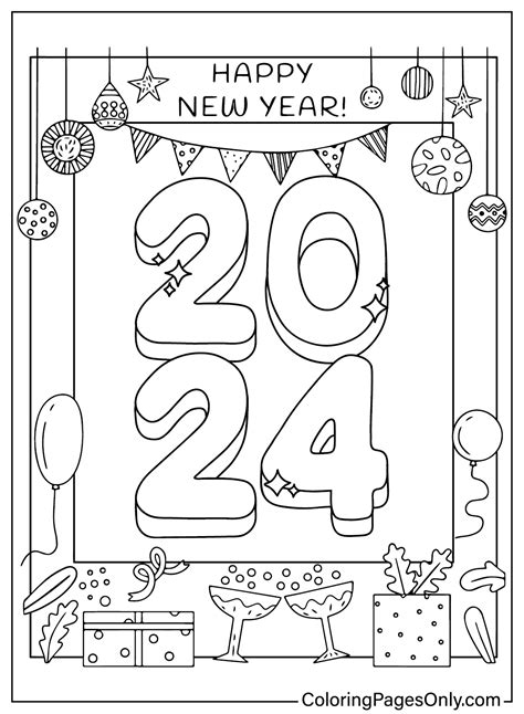 Free Printable Happy New Year 2024 Coloring Page Free Printable